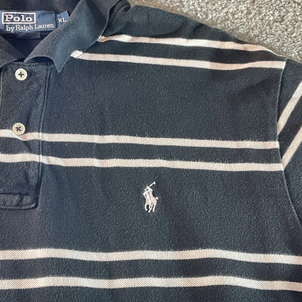 Polo Ralph Lauren Striped Polo Shirt Classic Fit Casual‎ Black White XL